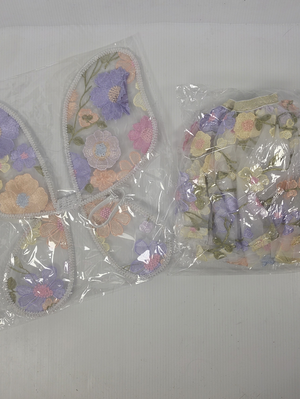 Pastel Floral Fairy Butterfly Wings With Matching Skirt- Purple Pink Embroidery